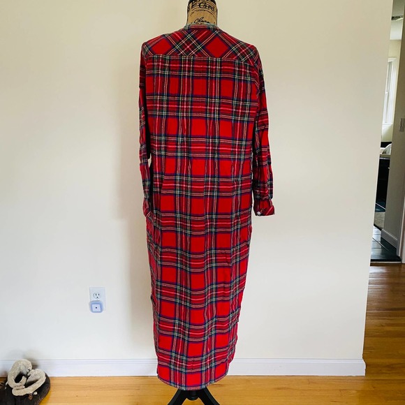 L.L. Bean Scotch Plaid Cotton Flannel Cozy Red Classic Pockets Nightgown Small - Picture 10 of 14